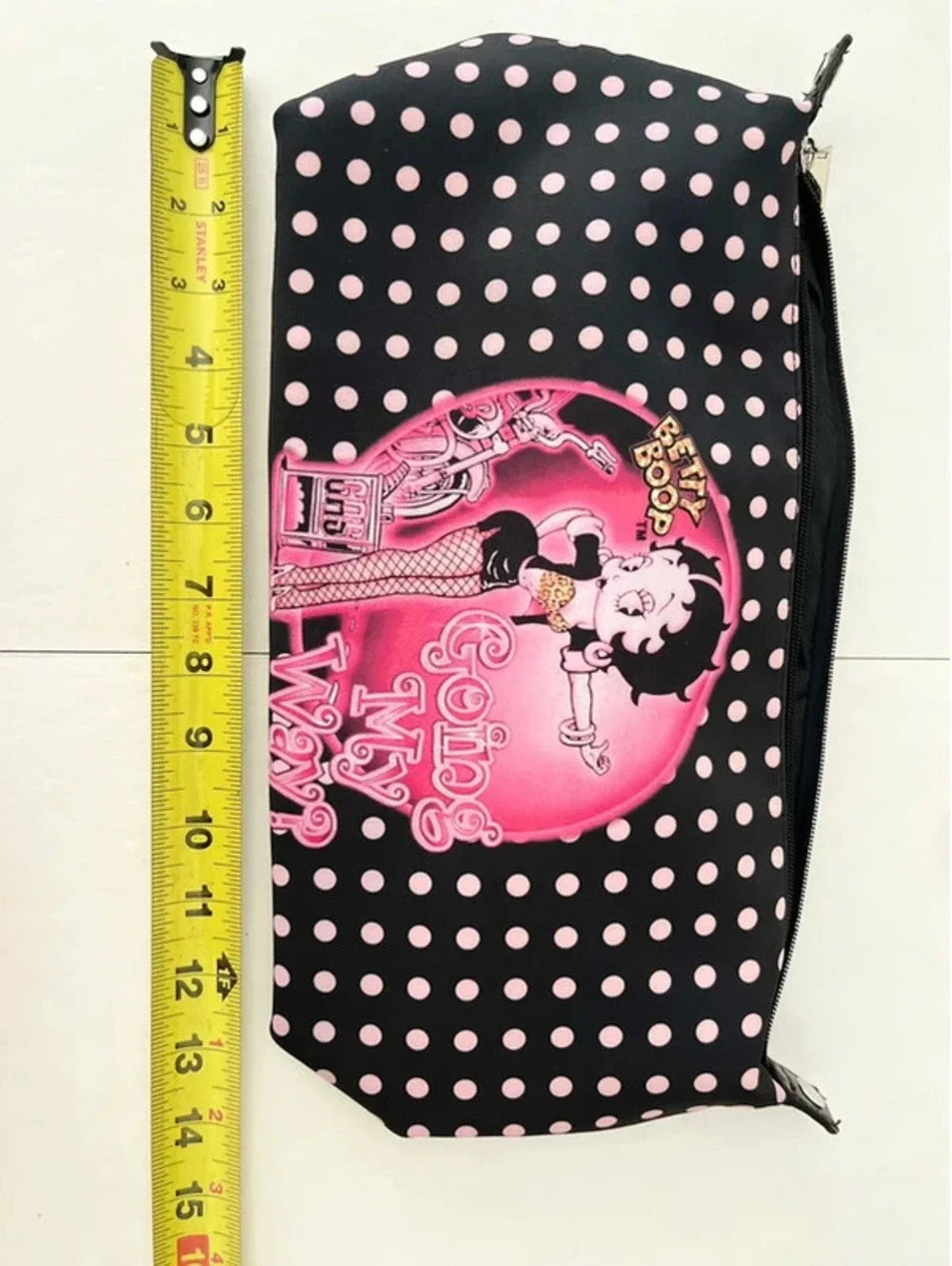 Betty Boop Cosmetic/Makeup/Travel Bag, Polkadot, Black, White, Pink